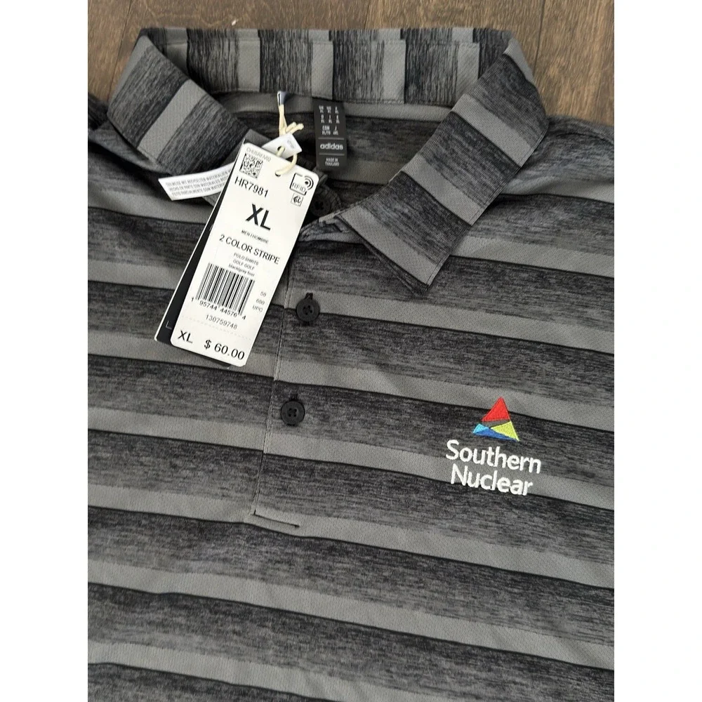 Adidas Mens Grey Striped Polo Golf Shirt Southern Nuclear XL HR7981 New